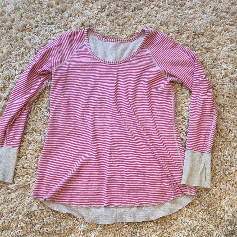 LuLuLemon Pink and Gray Striped Reversible Long Sleeve Top